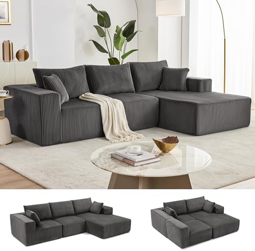 108" Boneless Couch with Chaise, Modular Sofa with Deep Seat by Weture