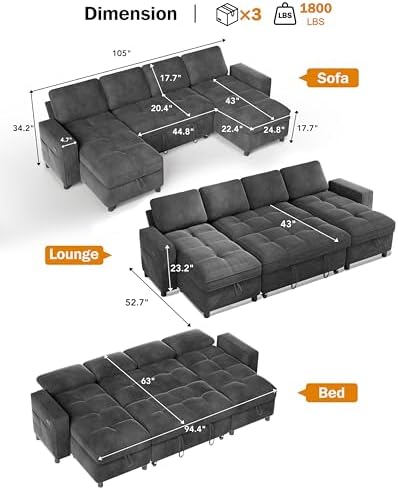 WEUP Modular Sectional Sleeper Sofa Bed, Pull Out Couch - Image 2