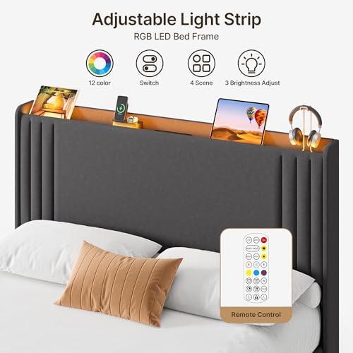 Gizoon Queen Bed Frame with Charging Station and LED Lights - Image 3