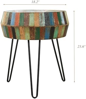 Round Drum Shaped Wood Side Table 18.2"x18.2"x23.6" H Multicolor - Image 2