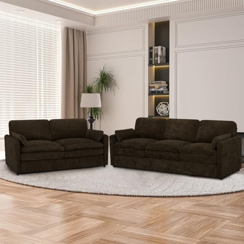 Chenille 2-Seater & 3-Seater Sofa Set w/Two Arm Pillows - Image 3