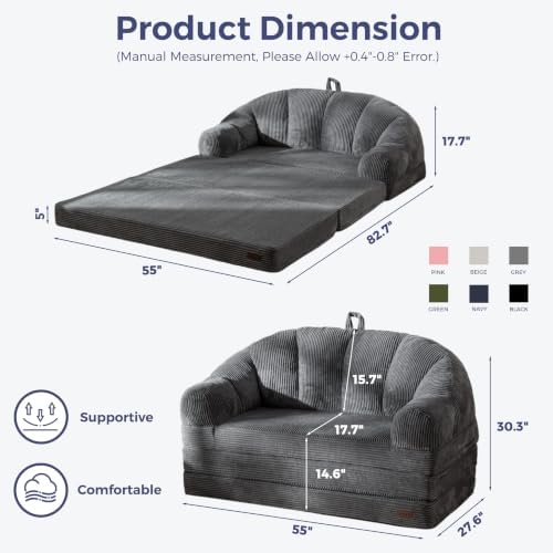 MAXYOYO Folding Sofa Bed with Backrest, Boneless Fold Out Couch with Handle - Image 3