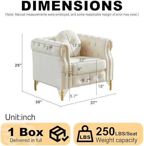 37" Velvet Chesterfield Single Sofa Chair - Image 2