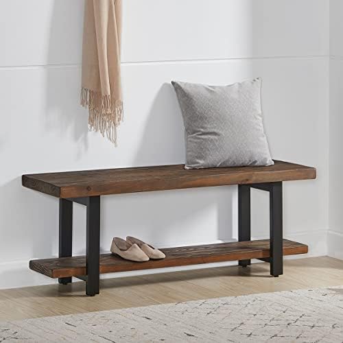 Pomona Solid Wood Entryway Bench and Coat Hook Set, Rustic Brown, 48 Inch - Image 4