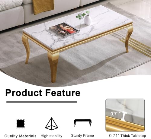 White and Gold Faux Marble Coffee Table Modern Centre Table - Image 7