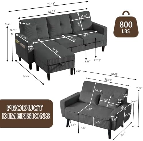 2 Piece Corduroy L Shaped Sectional Sofa Set, 3-Seater L Shaped Couch - Image 2