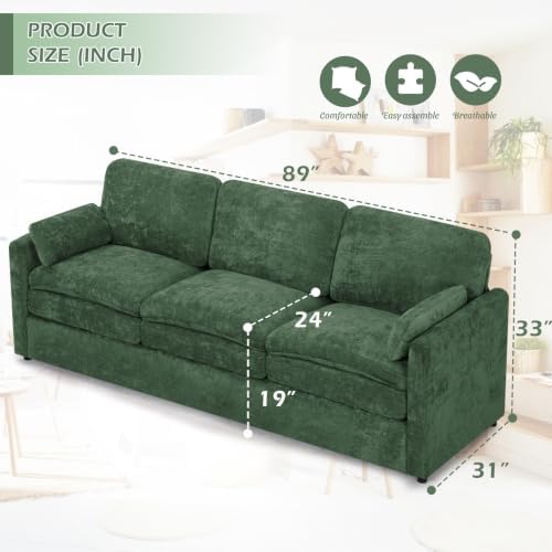 89” Chenille 3-Seater Sofa w/Two Arm Pillows - Image 2