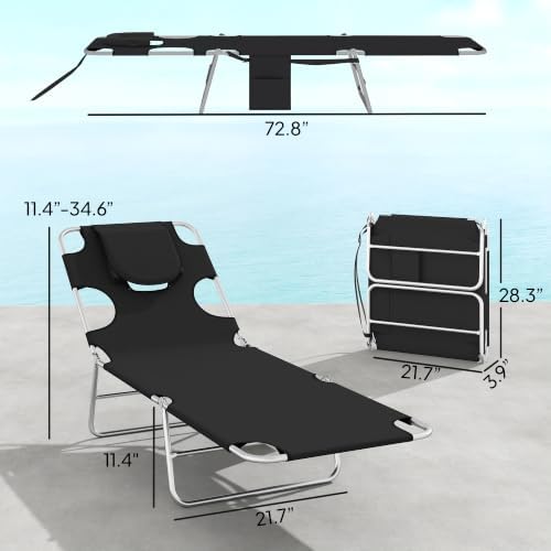 Outsunny Chaise Lounge Chair Outdoor Set of 2 w/Face Arm Hole Black - Image 3