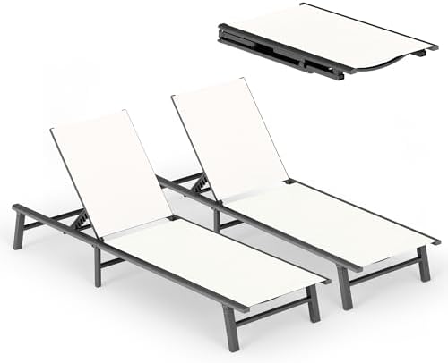 Ciokea Foldable Outdoor Lounge Chair Set of 2, No Assembly Aluminum Chaise by CIOKEA