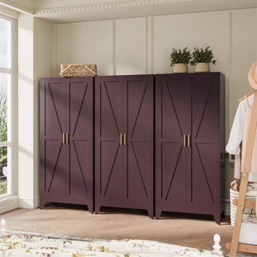 Metal Pantry Cabinet, Cherry Red Kitchen Storage Cabinets - Image 2