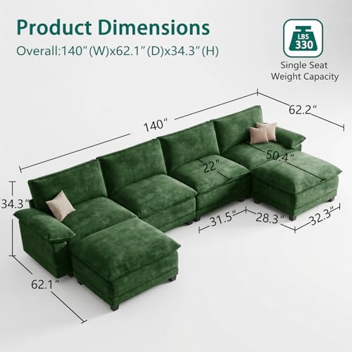 140" Modular Sectional Couch, U Shaped Cloud Sofa - Image 2