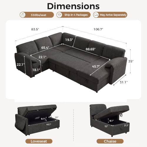 Tbfit 107" Pull Out Sofa, Sleeper Sofa Bed - Image 2