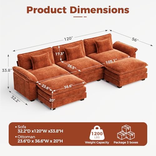 CDCASA 120" Oversized Modular Sectional Sofa, Comfy U-Shaped Cloud Couch w/ 2 - Image 2