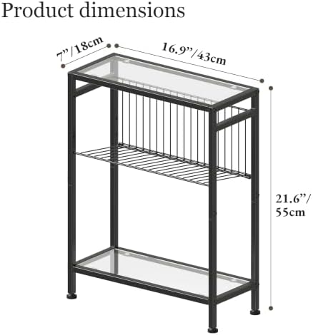 Glass Side Table, Tempered Glass End Table, 3-Tier Narrow Side Table - Image 3