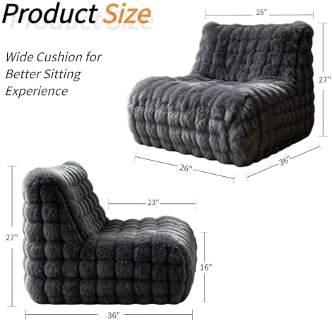 Faux Fur Memory Foam Lazy Bean Bag Sofa, Dark Grey - Image 2