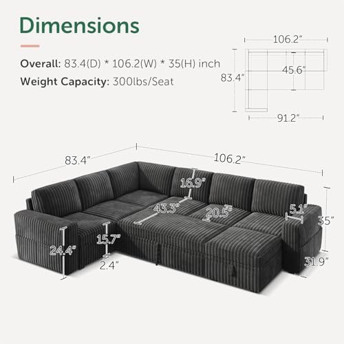 HONBAY Modular Sectional Sleeper Sofa - Image 2