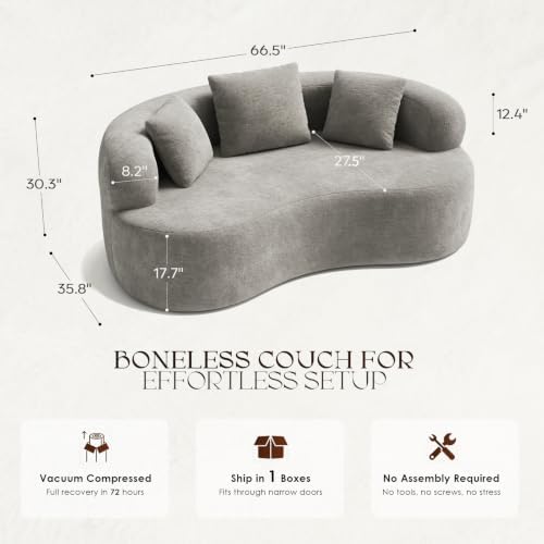 66" Boneless Loveseat Sofa Modern Curved Couch - Image 2