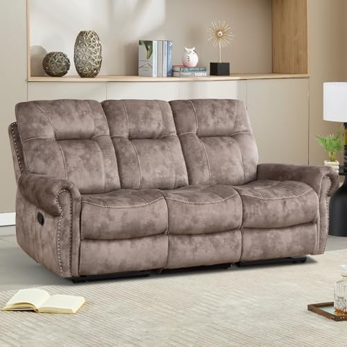 EBELLO Manual 3 Seat Reclining Sofa Couch, Soft Fabric 3 Seater Recliner Couch - Image 6
