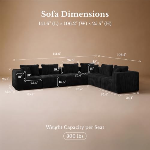 Maywish Modular Boneless Couch 141'', Sectional L Shaped Sofa Deep Seat - Image 2