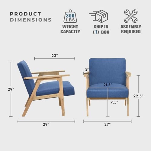 Lexicon Mid Century Modern Accent Chair, Natural Solid Wood Frame - Image 2