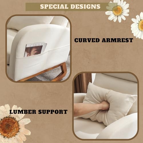 VINGLI Beige Linen Nursery Rocking Chair - Image 4