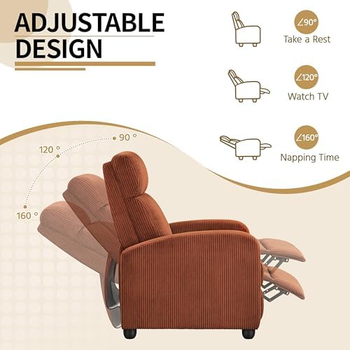 Yaheetech Recliner Chair with 3 Adjustable Angles Armchair Brick Red - Image 4
