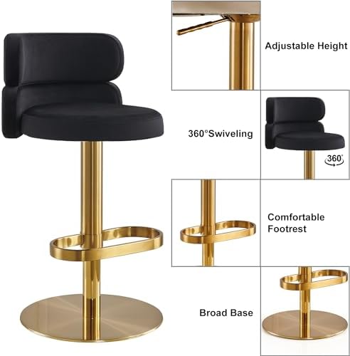 Modern Velvet Bar Stool, Swivel Adjustable Height Kitchen Counter Stool - Image 4