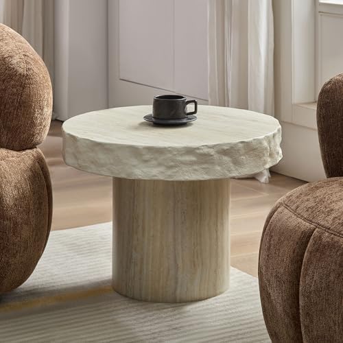 JUSTONE 23.82 Inch Faux Mars Textural Round Coffee Table, No Assembly Required - Image 3