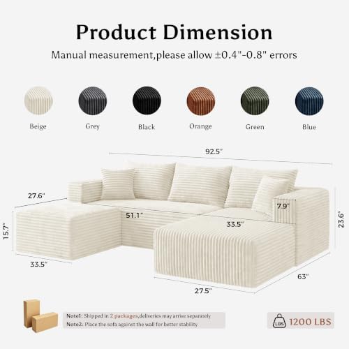 92.5" U-Shaped Boneless Modular Sectional Sofa, 3 Seater Sofa - Image 2