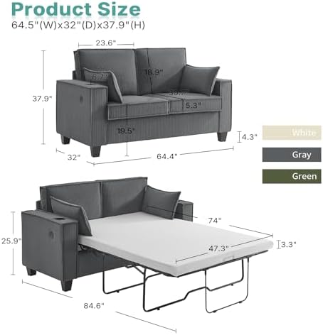 Brelice Pull Out Sofa Bed, Full Size Convertible Loveseat Sleeper Sofa - Image 3