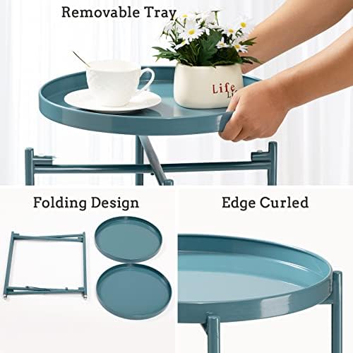 TeoKJ 2 Tier Round Side Table, Folding Round Metal End Table Small Nightstand - Image 6