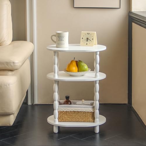 MaxSmeo White Side Table with Charging Station, 3-Tier Small Oval End Table - Image 7