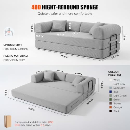 79" Memory Foam Sofa Bed, Convertible Futon Boneless Couch - Image 3