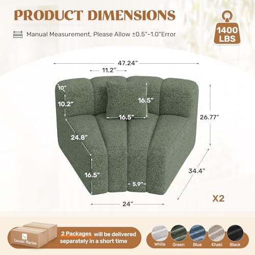 Luxanimarion 2PCS 1/8 Round Modular Sectional Sofa, 2 Seater Modern Curved - Image 2