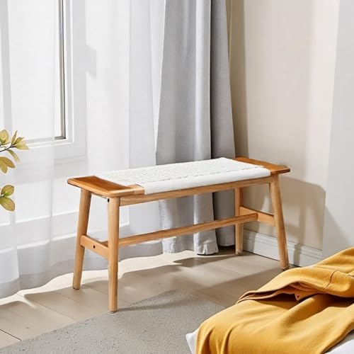 31.5'' Woven Dining Beach with 100% Solid Oak Wood Bench Frame, Hand Knitted - Image 3