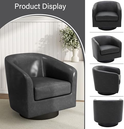 Pia Ricco Set of 2 Faux Leather 360° Swivel Barrel Accent Chair Black - Image 5
