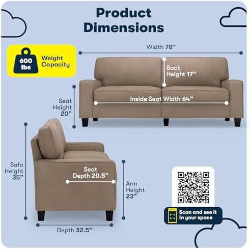 Serta Palisades 78" Track Arm Sofa, Easy Care Polyester, Soft Pillow Back - Image 2