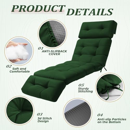 Outdoor Chaise Lounge Cushion, 74.4 x 22 Inch, Waterproof - Image 2