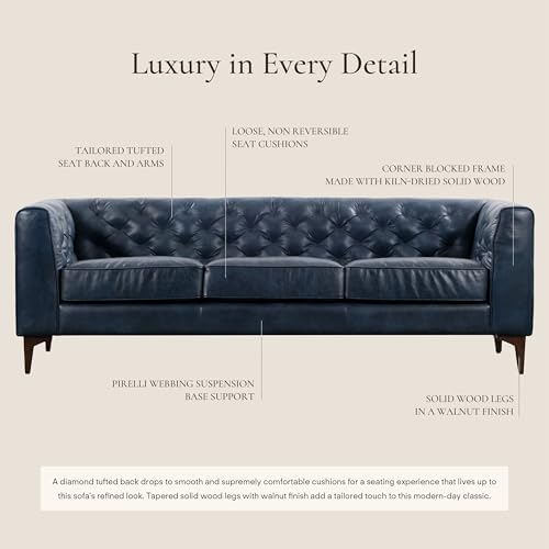 POLY & BARK Essex 89” Full-Grain Italian Leather Sofa – Tufted Back, - Image 5