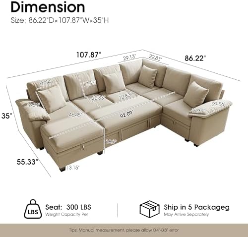 107.8" Modular Sectional Sleeper Sofa - Image 2
