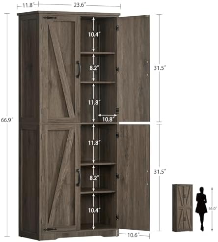 Tall Pantry Cabinet with 4 Doors & 2 Adjustable Shelves, Kitchen Cabinet - Image 2
