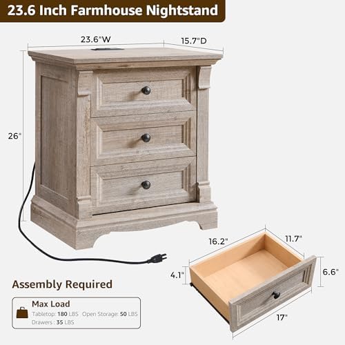 Farmhouse 26"H Night Stand Set of 2, 23.6"W End Table - Image 3