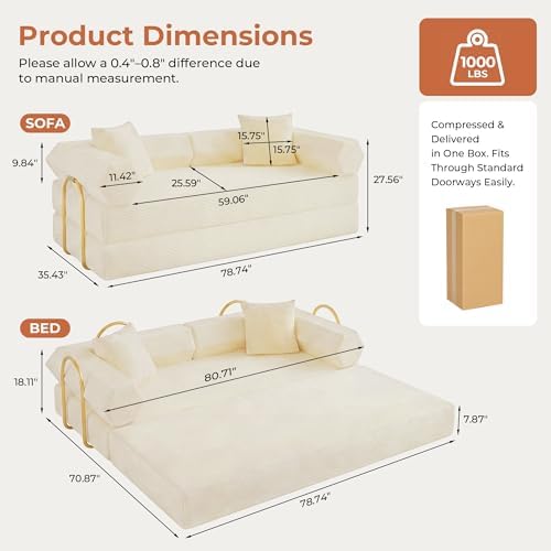 79" Convertible Futon Sofa Bed, Boneless Couch - Image 2