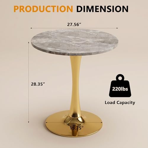 27.6" Marble Round Tulip Table, Mid-Century Modern Style Dining Table - Image 2