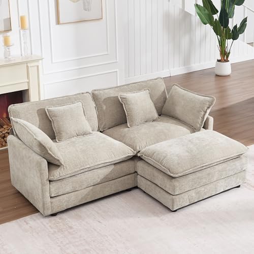 GNIXUU 76.7" Camel Small L Shaped Cloud Couch Loveseat Sofa by GNIXUU