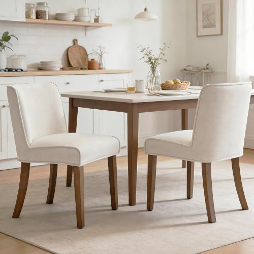 Mid-Century Dining Chairs Set of 4, Linen Fabric Solid White Kitchen Chairs - Image 5