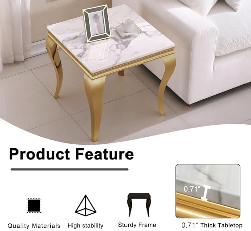 White Marble End Table Modern Gold Accent Table - Image 7