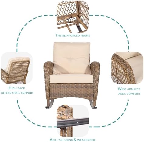 MEETWARM Outdoor Wicker Rocking Chairs Set of 2, Rattan Patio Rocker Chairs - Image 4