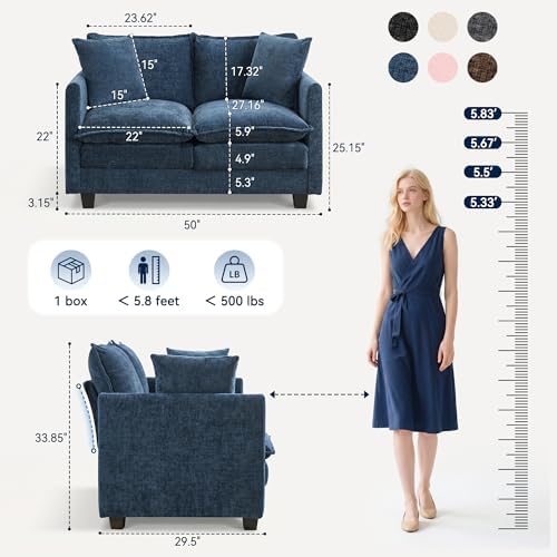 Loveseat Sofa Couch, Small Mini Compact 50" Love Seat 27" Deep Cloud Sofa Seat - Image 2