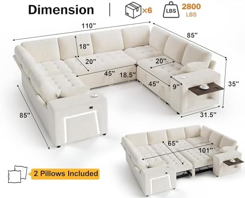 Vipbear 111" Modular Sectional Sleeper Sofa - Image 3
